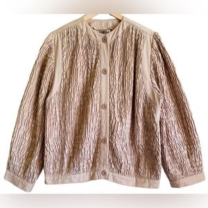 GENE EWING BIS Smocked Boho Lagenlook Oversized Wrinkled Rich Denim Jacket Sz S